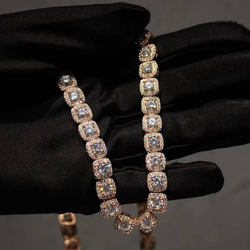 Hot Sale Hiphop Necklaces 925 Sterling Silver Rose Gold Plated Hip Hop Iced Out 8mm Moissanite Clustered Tennis Chain Men