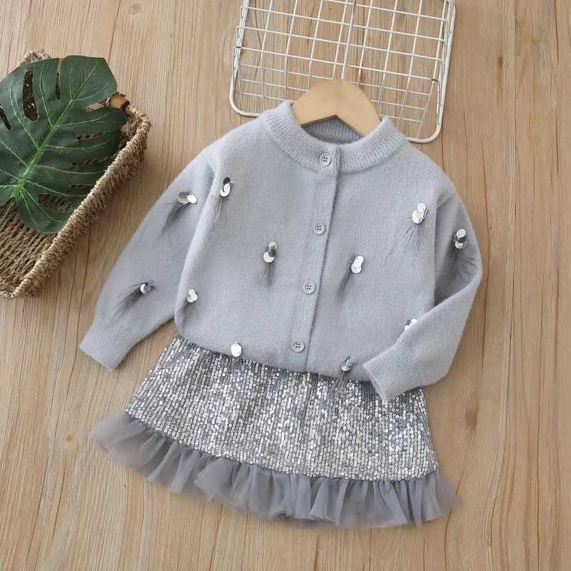 Childrens Sets Girls Sequin Knit Set Korean Style Sweater Skirt Winter 2Piece Outfit Kids Clothes Girls Baby Girl Outfit Set L2509260KGD