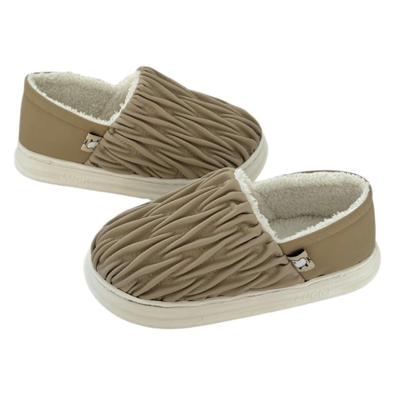 Yuangang Wrinkled Heel Slippers Women, Autumn and Winter Indoor Warm Non-Slip Outdoor Wear 2023 New Cotton Shoes for Men ddmymarket