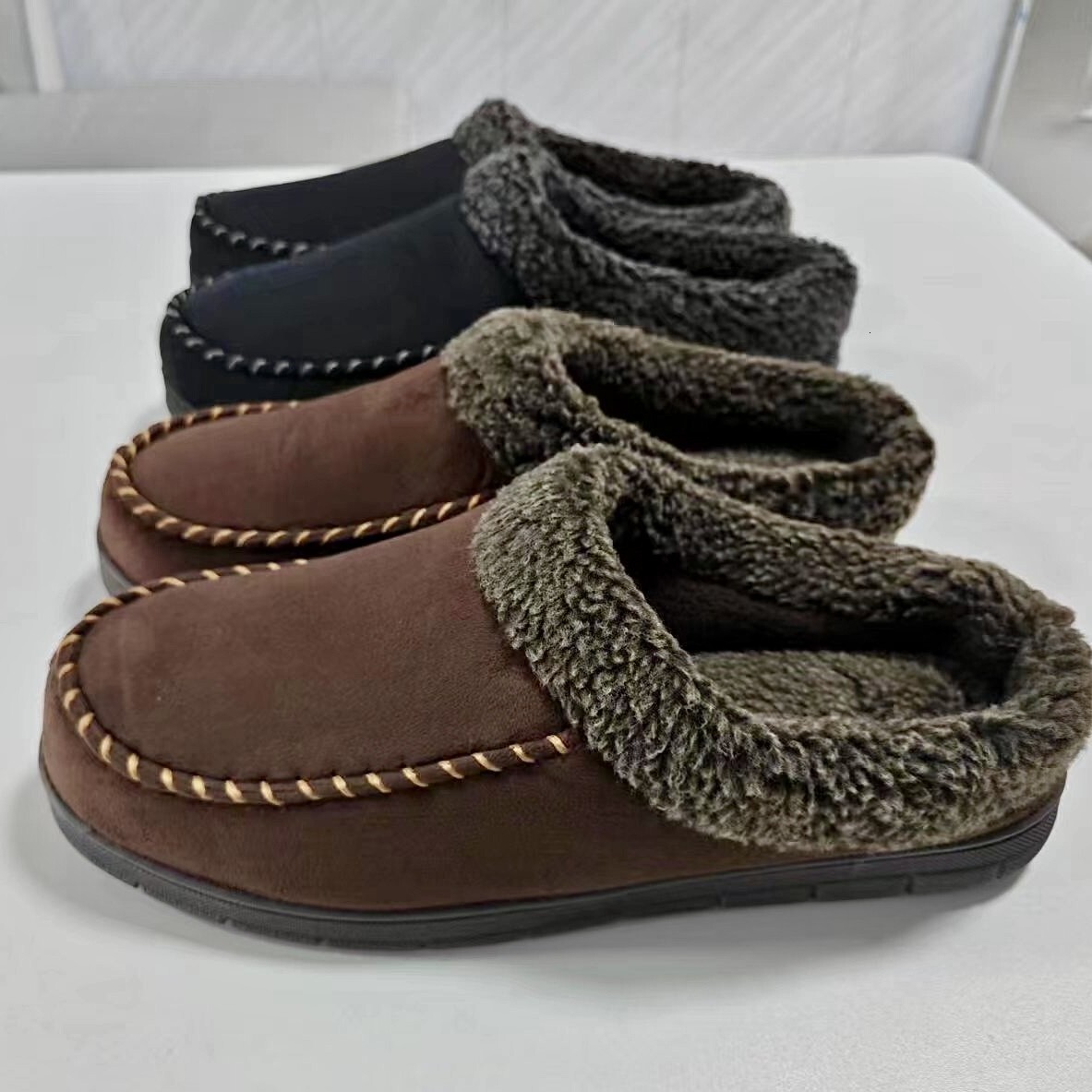 Large Size Suede Sheepskin Collar Slow Rebound Silent Comfortable Men's Slippers ddmymarket