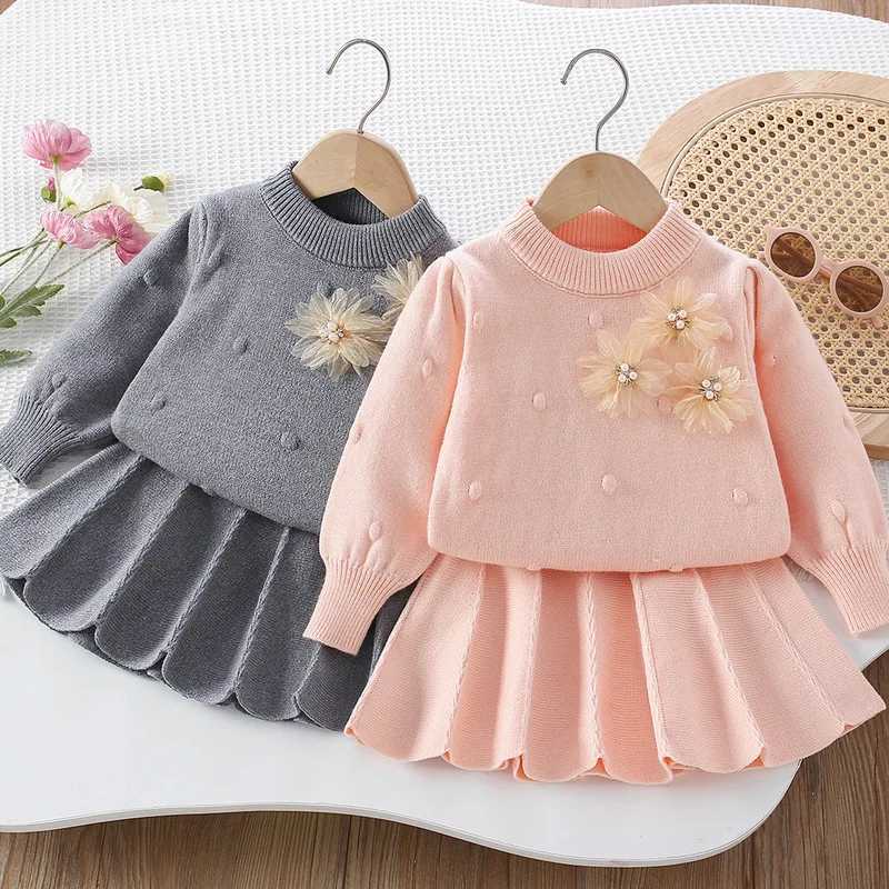 Gilrs Dress Clothes Sets Spring Autumn Children Woolen Jersey Sweaters Tops Skirt Kids Princess Dress Suit For Baby Outfits 5 6Y L250926ZVJ8