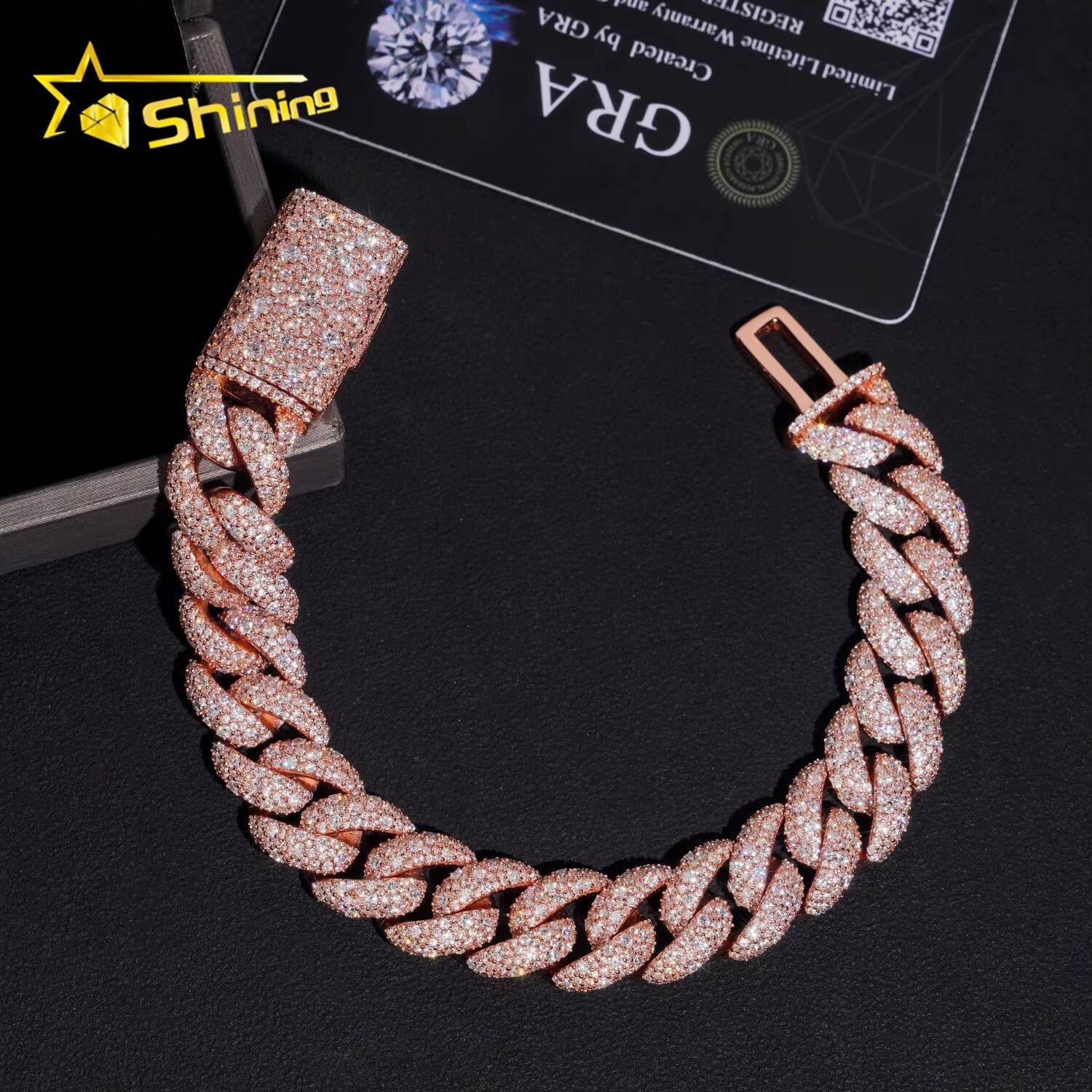 925 Silver Luxury 14mm Mosaic Setting Moissnaite Cuban Bracelet Iced Out Hip Hop Jewelry Custom Bracelet for Men