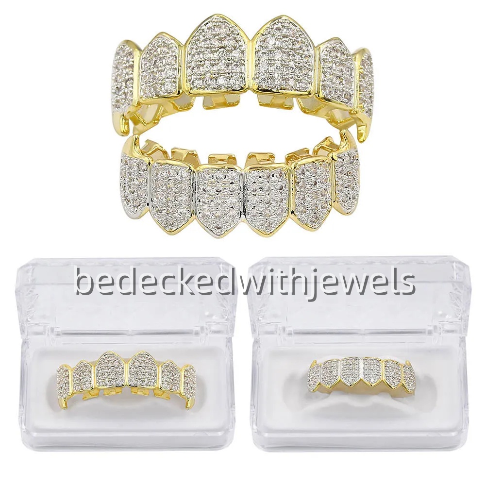14K Gold Plated Single Tooth FANG Grill Cap Canine Teeth for Man Custom GRILLZ Iced Out Hip Hop Grillz Dia Teeth Rappers Bottom Gold Plated Sterg Sliv