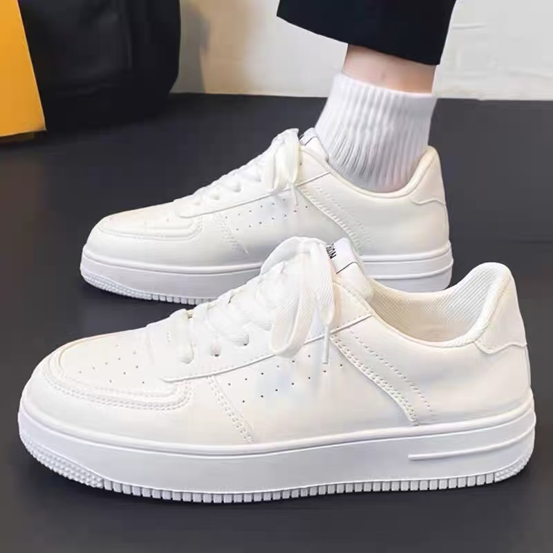 2025 new all-season white shoes sneakers for men and women, white leather waterproof versatile casual fashion shoes