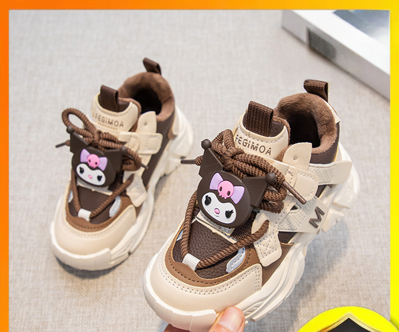 Girls' new winter children's sports cotton shoes, big children's wool lining, black rice dad shoes, girls' hot fashion designer sh