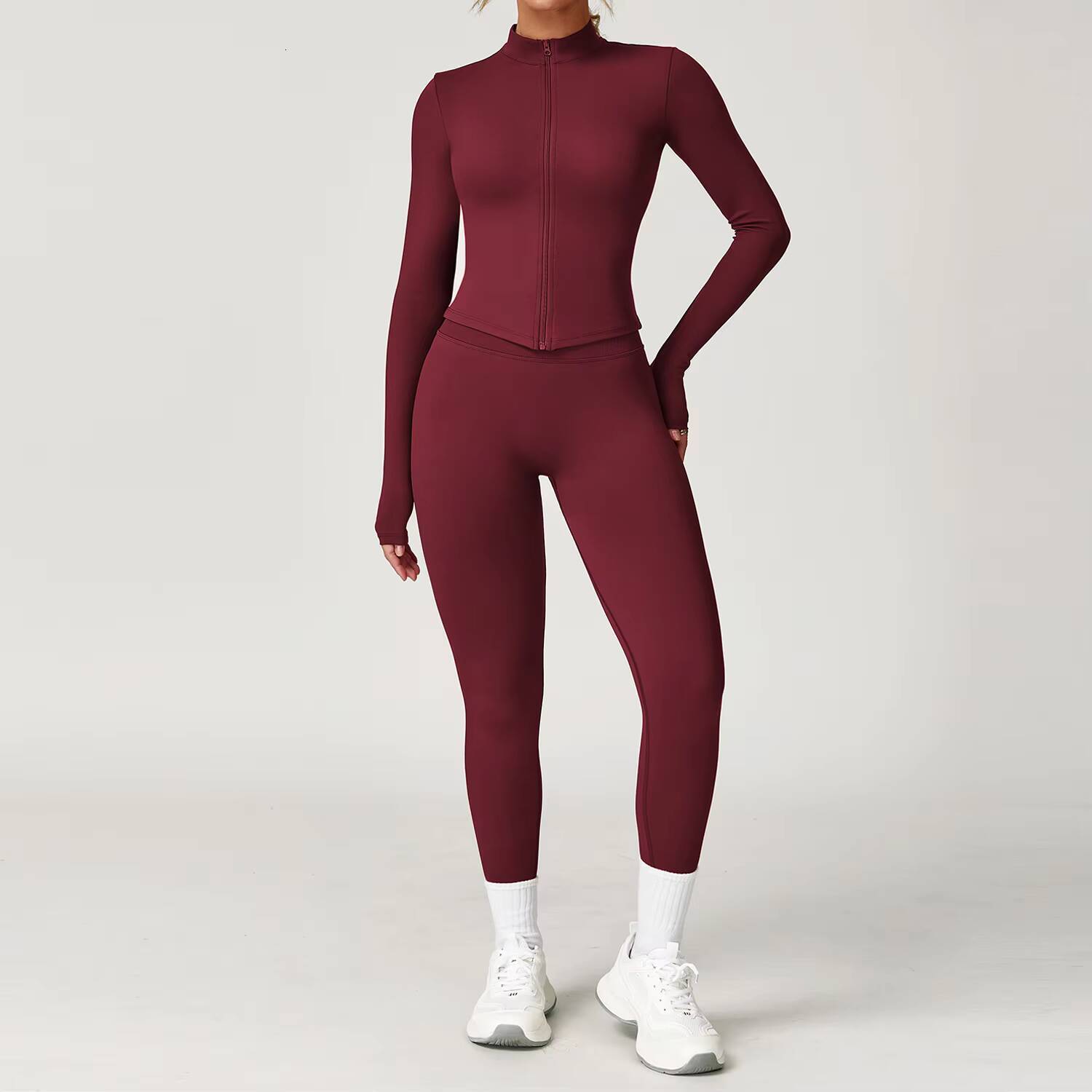 Women Stand Neck Full Zipper Jacket Yoga Tracksuit Lady Scrunch Butt Hip Lift Pants Gym Suit Female Long Sleeves Sports Sets