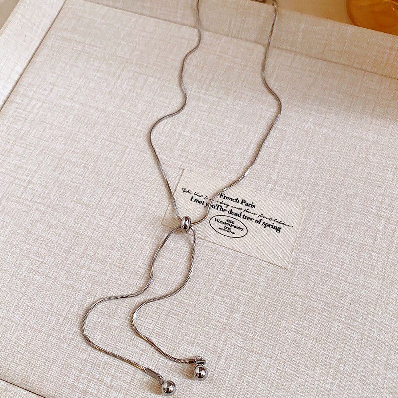Silver - Toned Adjustable Snake Chain Necklace With Ball Accents Delicate Daily & Versatile Jewelry Gift For Her High - Quality And Stylish Accessory
