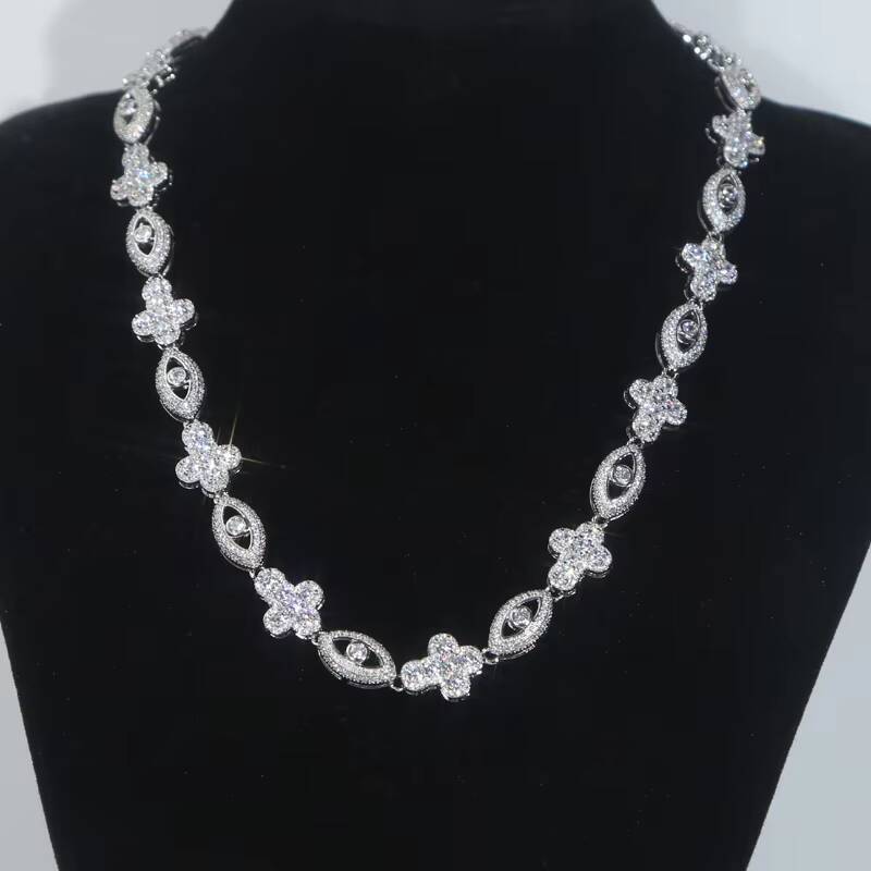 Bling Rhodium Plated Men Boy Hip Hop Jewelry Micro Pave 5A Cubic Zirconia CZ Evil Eye Cross Necklace