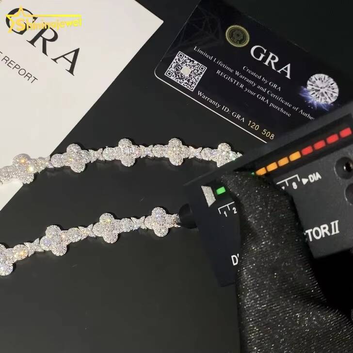 GRA Certificate Iced Out Custotm VVS Moissanite Diamond 925 Silver Hip Hop Jewelry Cross Bracelet Cuban Link Chain Necklace
