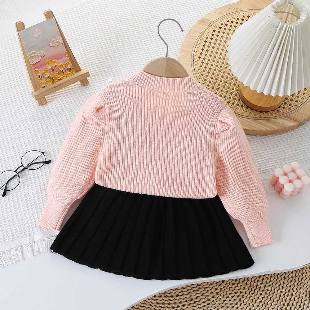 Childrens Sweater Skirt Square Neck Bow Knitted Twopiece Set Baby Girl Autumn and Winter New Korean Sweater Skirt L2509269WL3