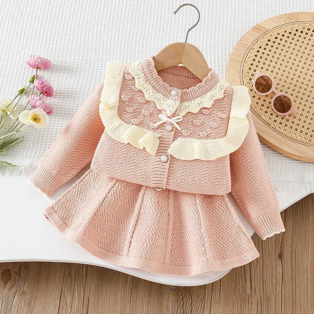 Bear Leader Autumn and Winter Patchwork Girls Clothes Korean Version Lace Knitted Top Pleated Skirt Sweater Twopiece Set L250926U6FM