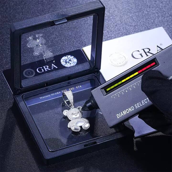 Iced Out Bear Pendant Necklace Moissanite Diamond 925 Sterling Silver Hiphop Pendant