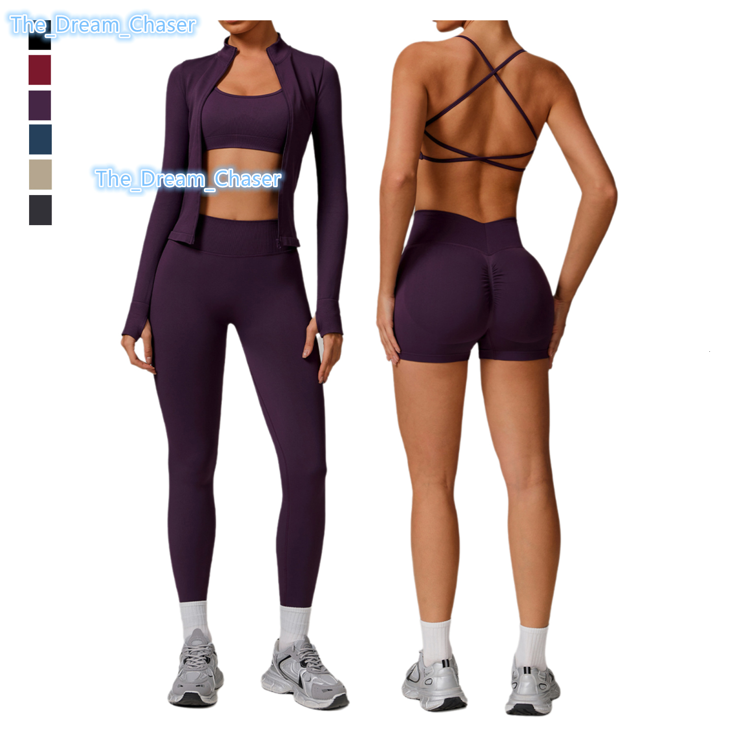 Women Fitness Suit Fashion Yoga Set Cross Back Bra Running Shorts Sports Jacket Gym Leggings Breathable 4 Piece Workout Outfit