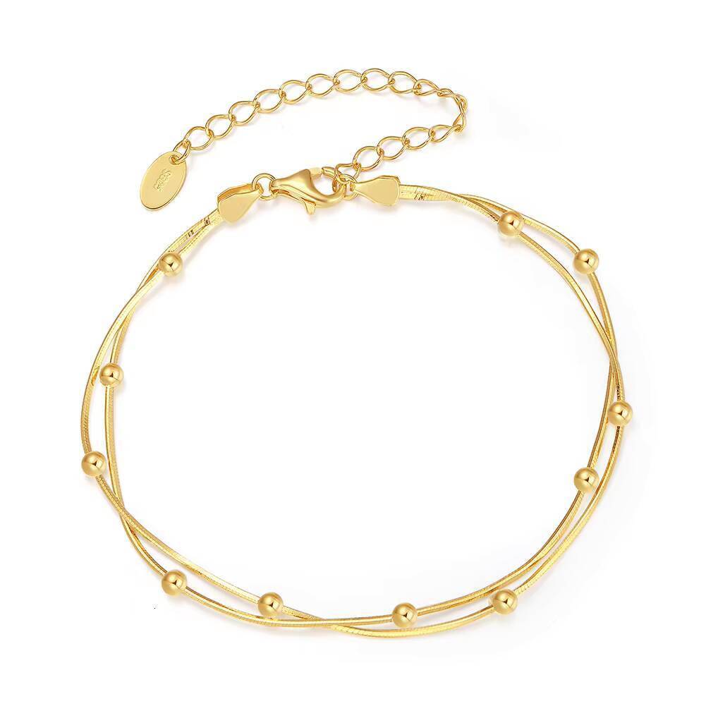 RINNTIN SB183 S925 Sterling Silver 09mm Width Round Snake Satellite Chain 14K Gold Plated Women Bracelet Jewelry