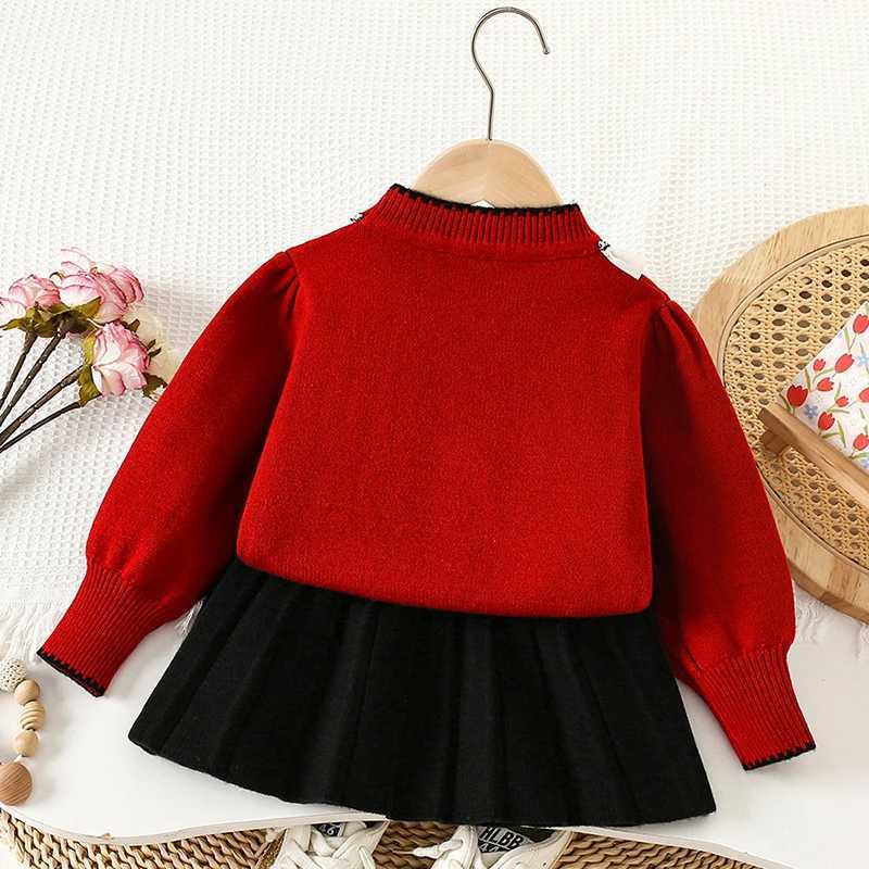2025 New Autumn 26Yrs Baby Girls Clothing Set Long Sleeved Knitted Pullover SweaterShort Skirt Kids Knitted Clothing Suit L250926ZCKA