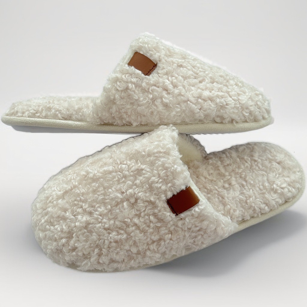 Sheep Wool Half-Covered Toe Slippers with Leather Label for Home Indoor Use ddmymarket