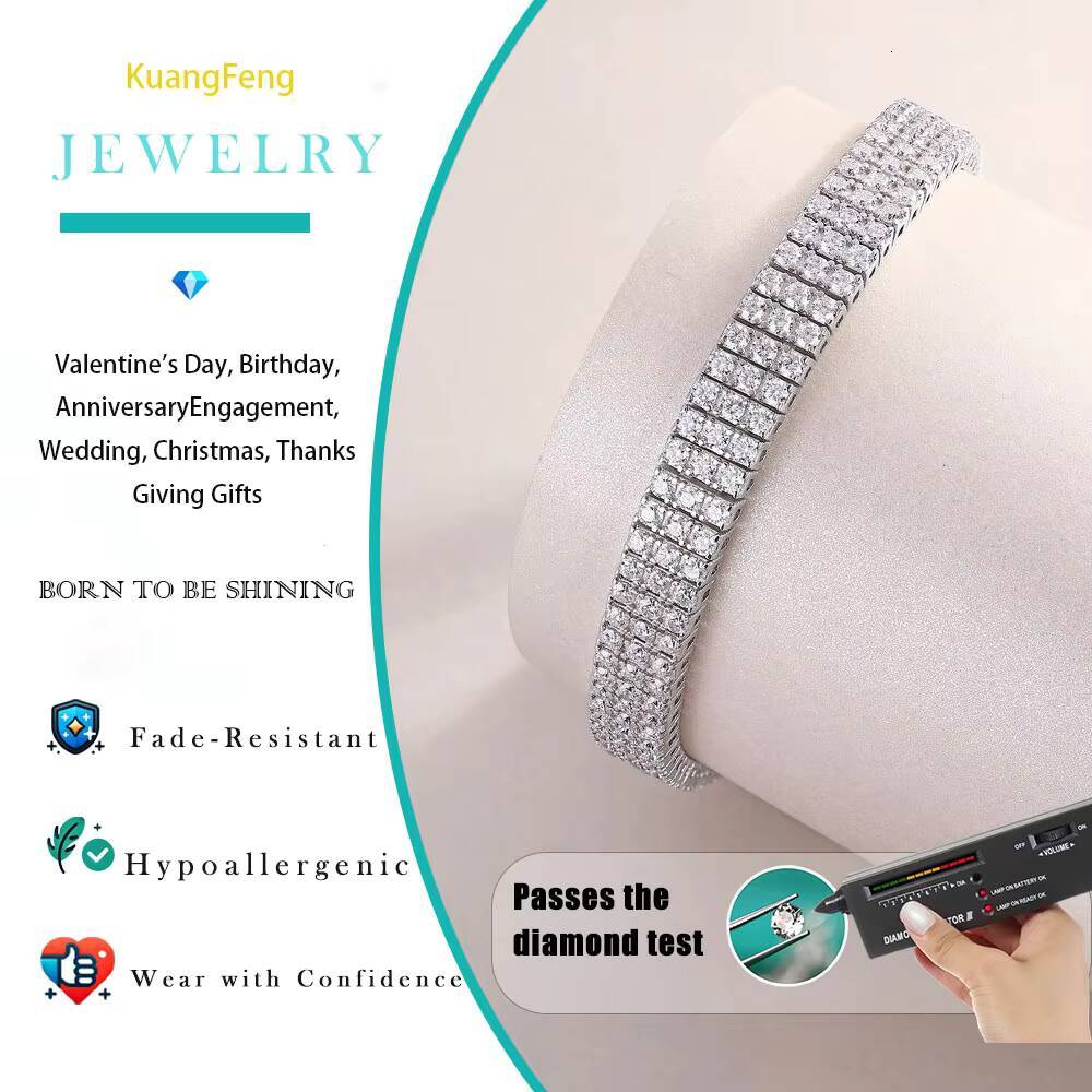 2mm Moissanite Bracelet for Women Luxury Hip Hop Style 925 Sterling Silver 18K Gold Plated Full Pave Slim Band Streetwear Gift