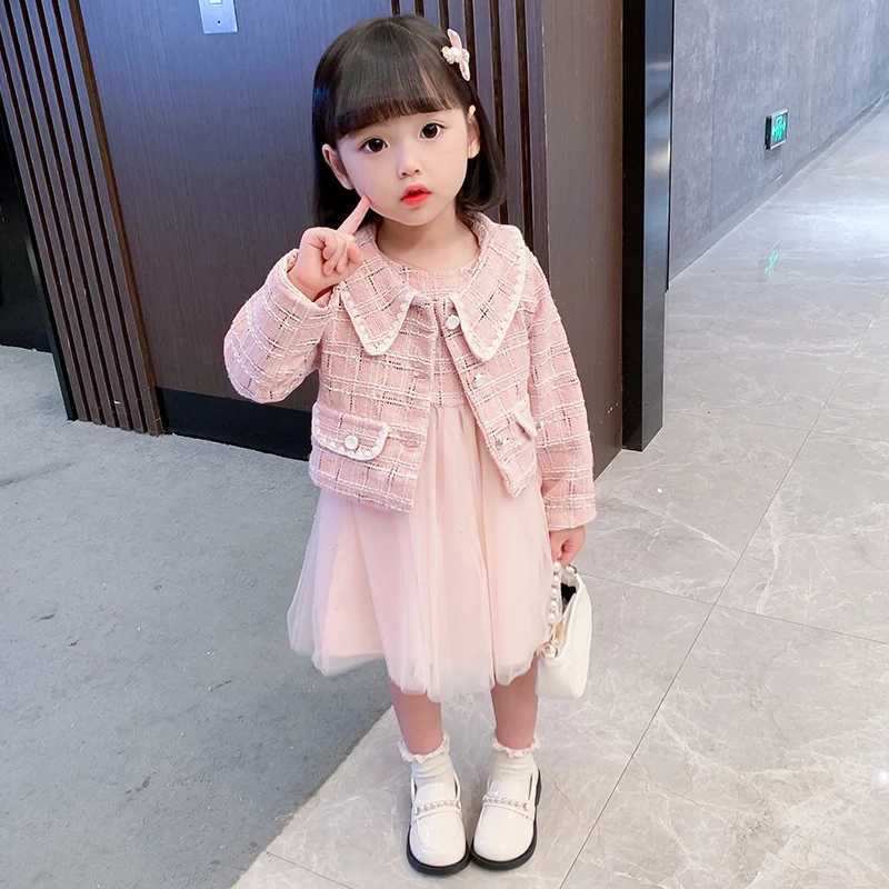 80130cm Girls Dress Set 2025 SpringSummer New Childrens Elegant Style Jacket Princess Layer Dress Two Piece Outfit TR413 L250926PYY9