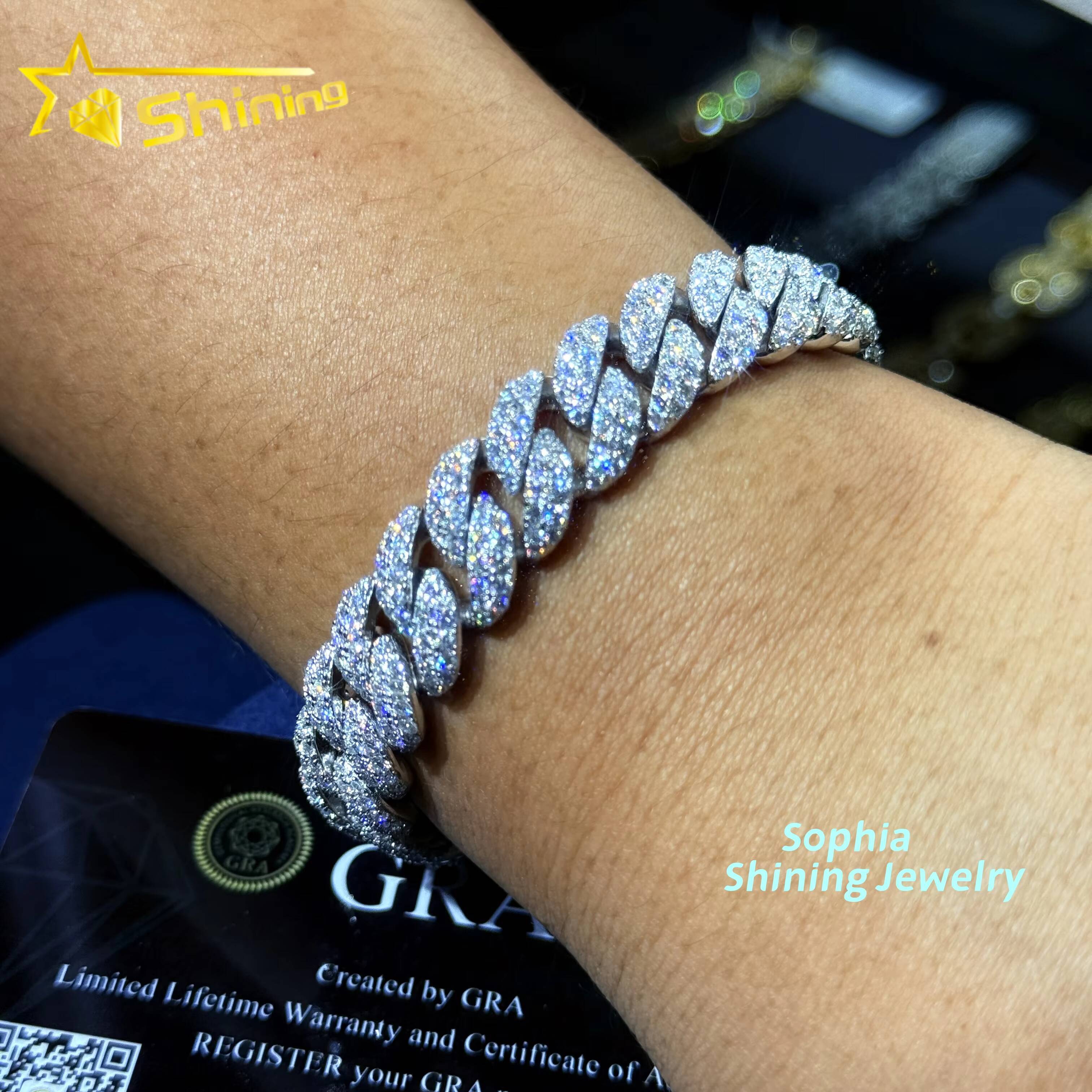 Pass Diamond Tester Rose Gold Two Tone High Quality Moissanite Diamond Hip Hop Bracelet 925 Silver Iced Out Cuban Link Bracelet