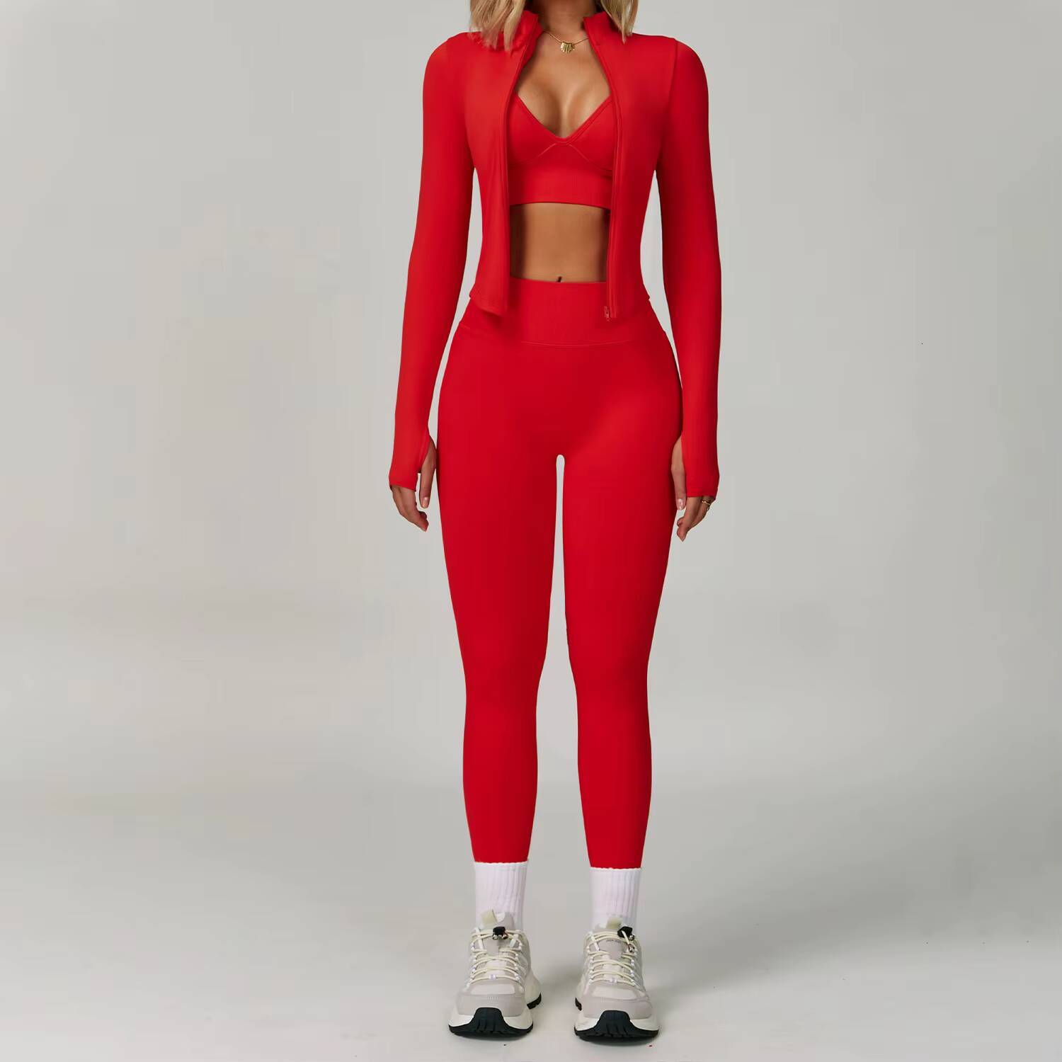 Yimo New Women Gather Hip Lift Yoga Flare Bodysuit Lady Full Zipper High Waist Gym Top Female Bound Feet Slim Sports Suit