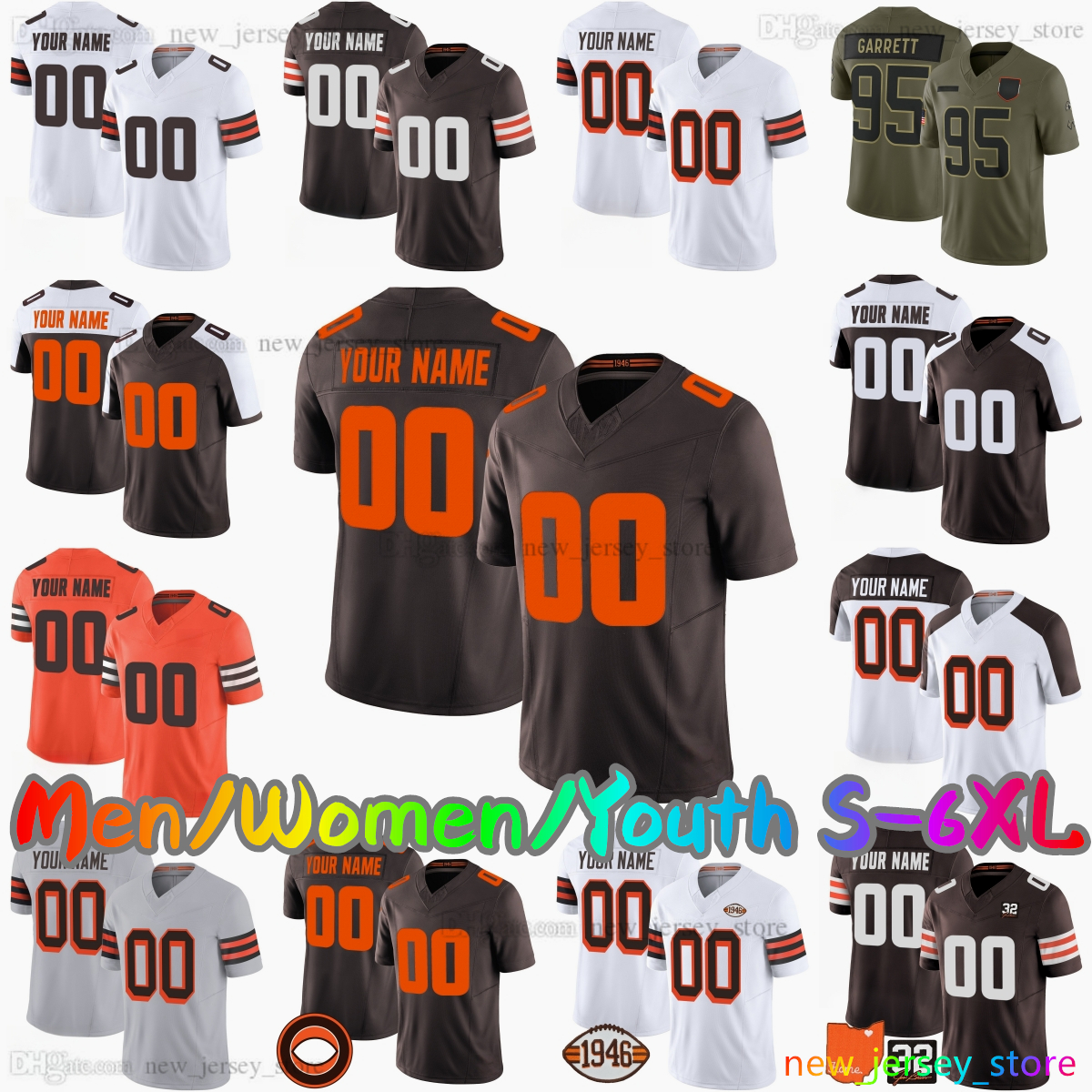2025 Custom S-6XL DIY 12 Shedeur Sanders Football Jersey 95 Myles Garrett 85 David Njoku 21 Denzel Ward 15 Joe Flacco 3 Jerry Jeudy 34 Jerome Ford Gabrie Stitched Jerseys