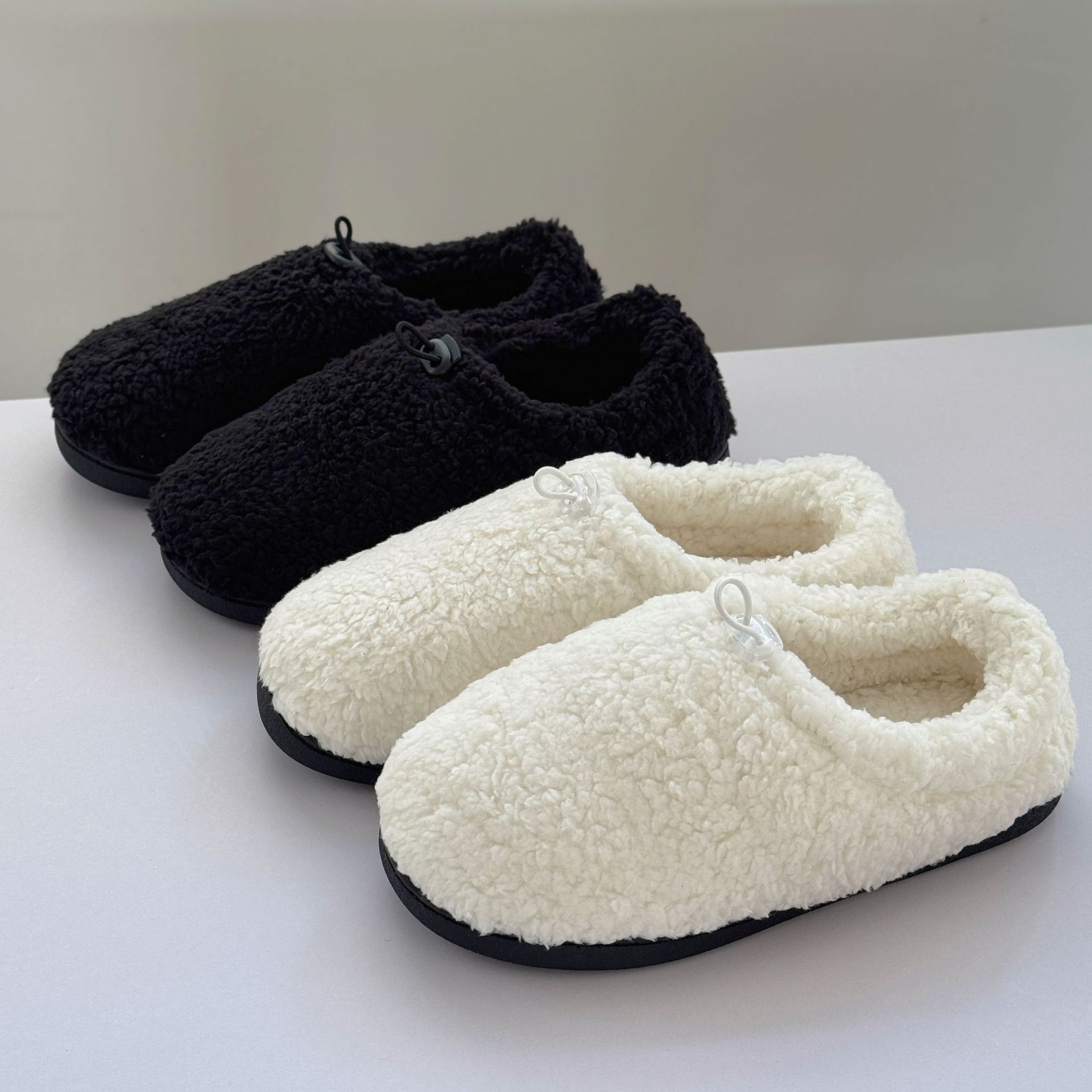 Youlian Cotton Fleece Bag Heel Fluffy Winter Drawstring Adjustable Convenient Comfortable Home Shoes ddmymarket