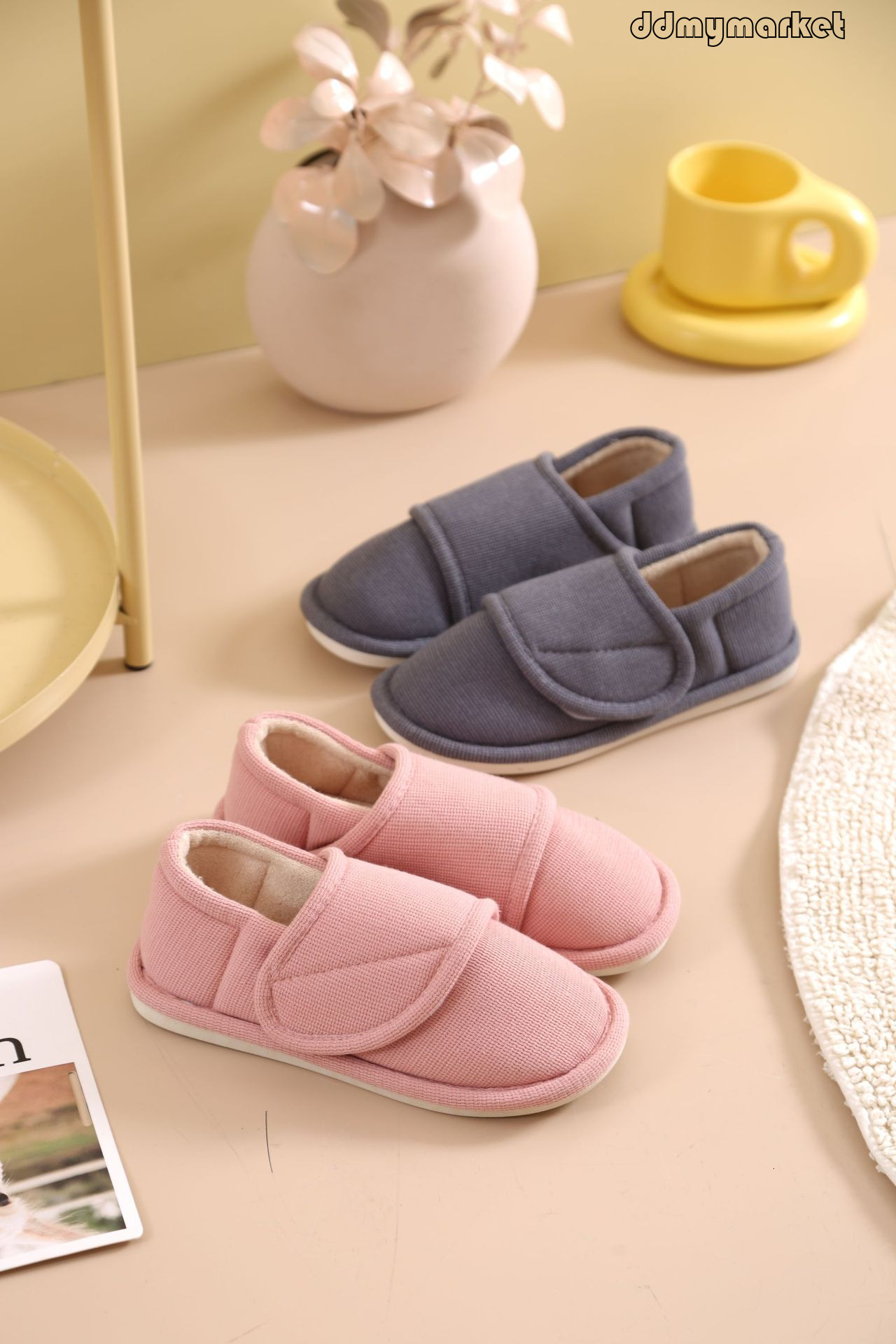 Four-Section Non-Slip TPR Rubber Grain Round Toe Flat Heel Sewing Cotton Slippers Hook and Loop Maternity Shoes ddmymarket