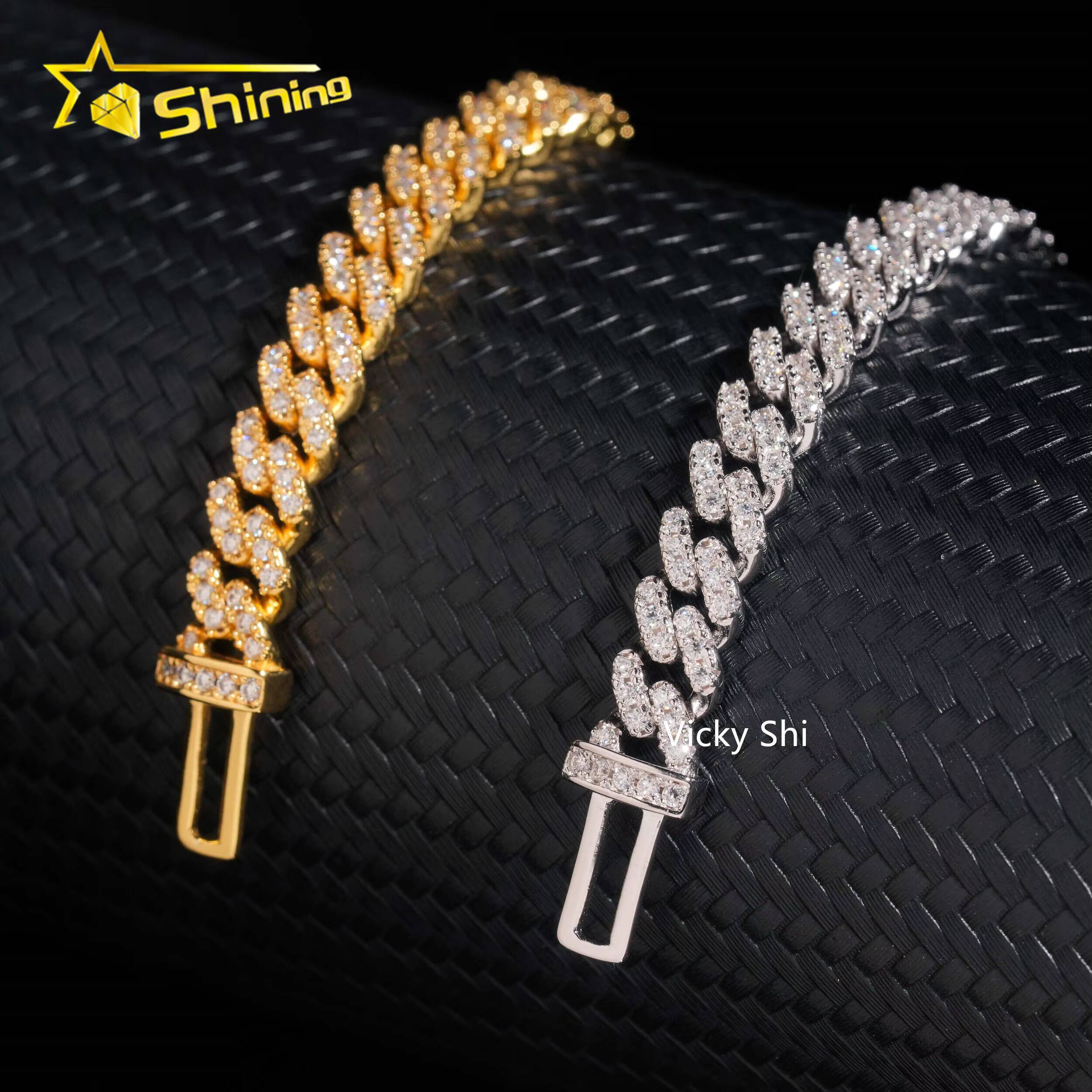 Hip Hop Jewelry GRA Iced Out Mens Womens Moissanite Bracelet 925 Silver Gold Plated 6mm VVS Moissanite Cuban Bracelet