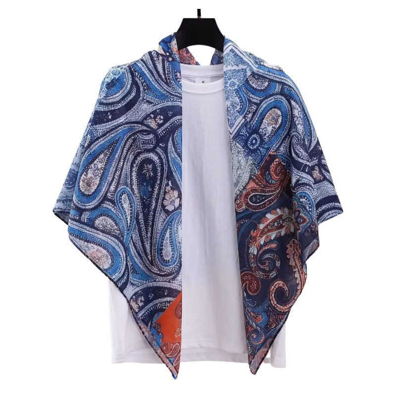 Versatile 110X110Cm Retro Polyester Cotton Square Scarf Warm Wrap For Travel Office Party Daily Commute