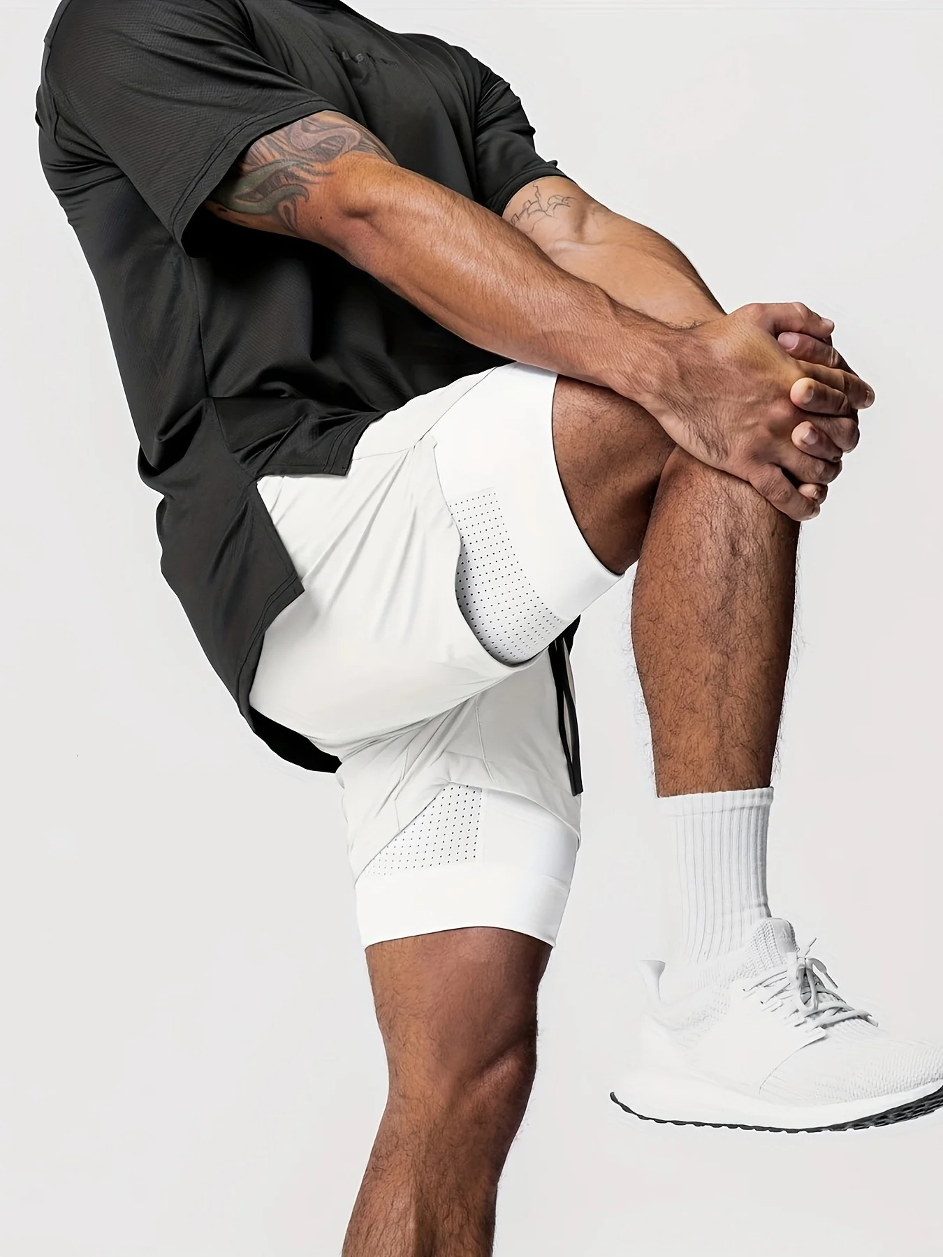 Sports shorts for men double layered quarter quick drying elastic basketball running training equipment deep squat fitness 250811m