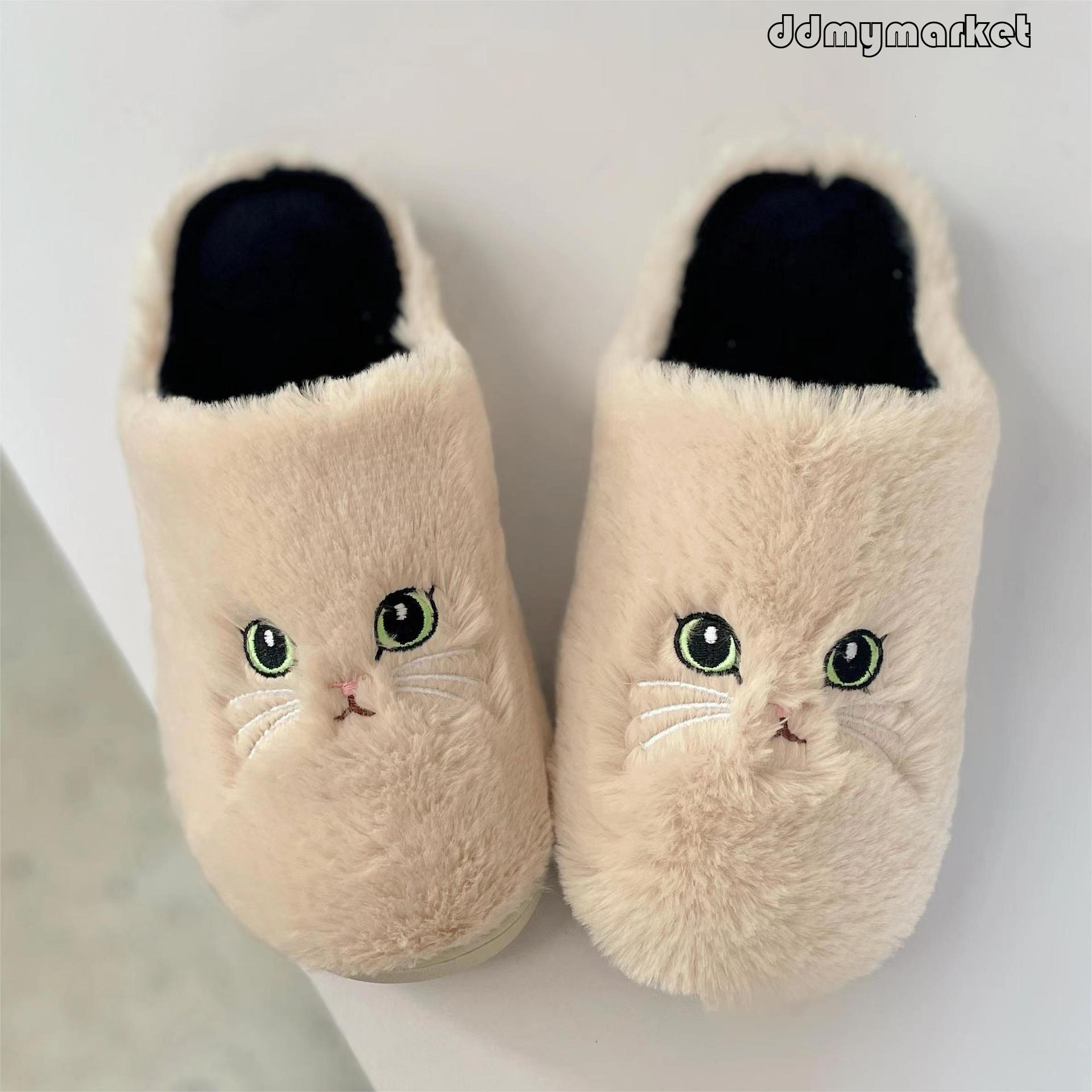 Autumn and Winter Indoor Cartoon Plush Cotton New Home Warm Cute Cat Slippers ddmymarket
