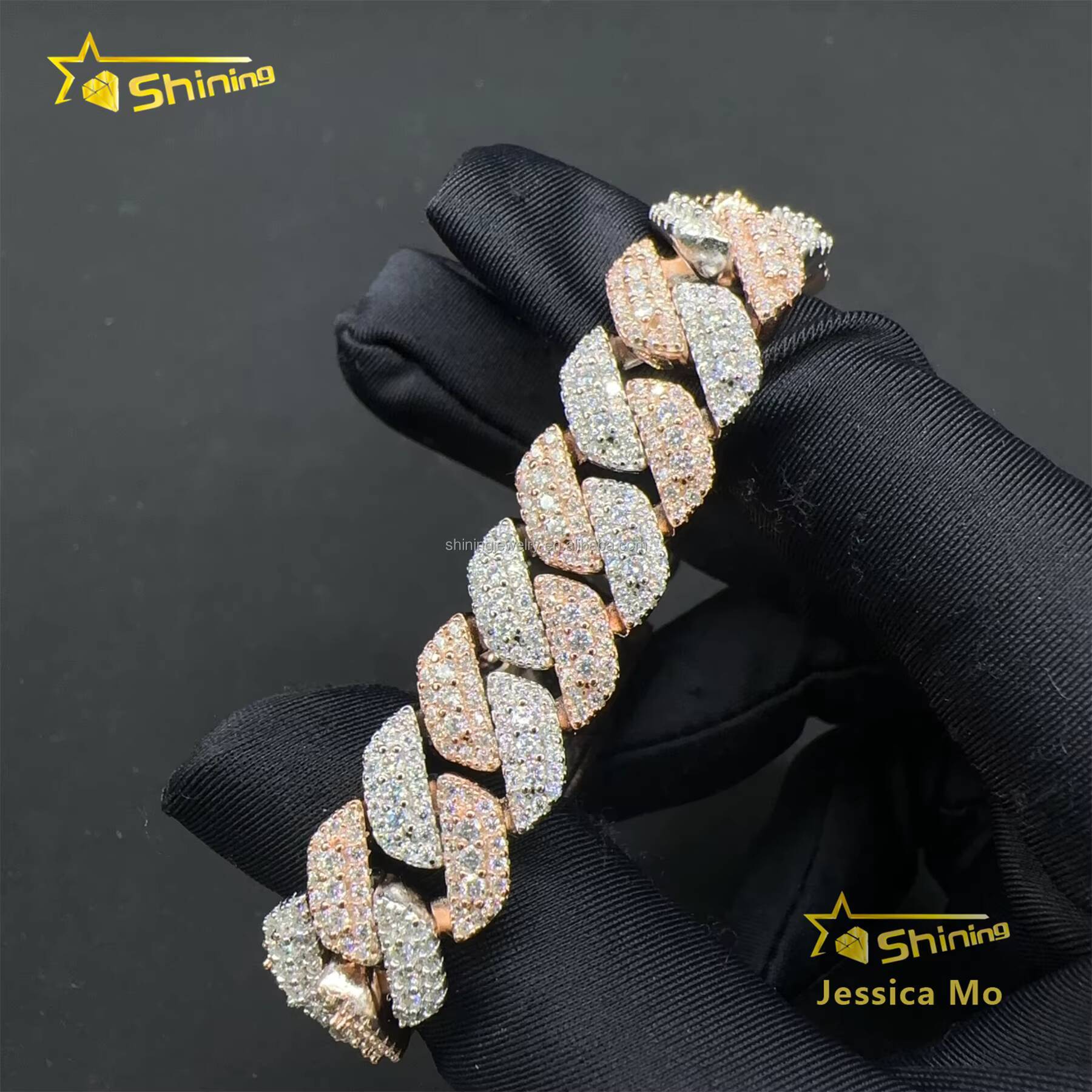 Custom Name Lock 13mm 3Rows Two Tone Color Rapper Hip Hop Jewelry FL Moissanite Iced Out S925 Silver Miami Cuban Bracelet