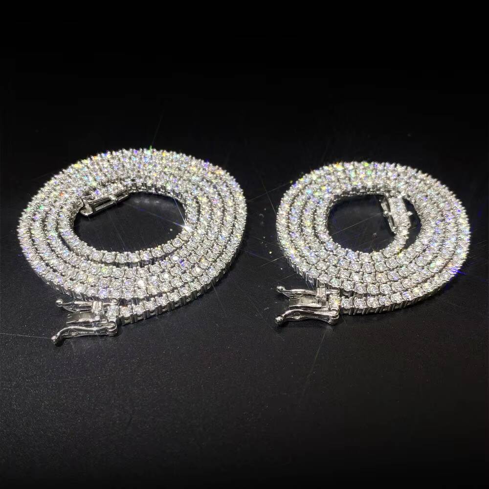 Hip Hop Crystal Clustered Tennis Chain Stainless Steel Tennis Chain Necklace Women Men