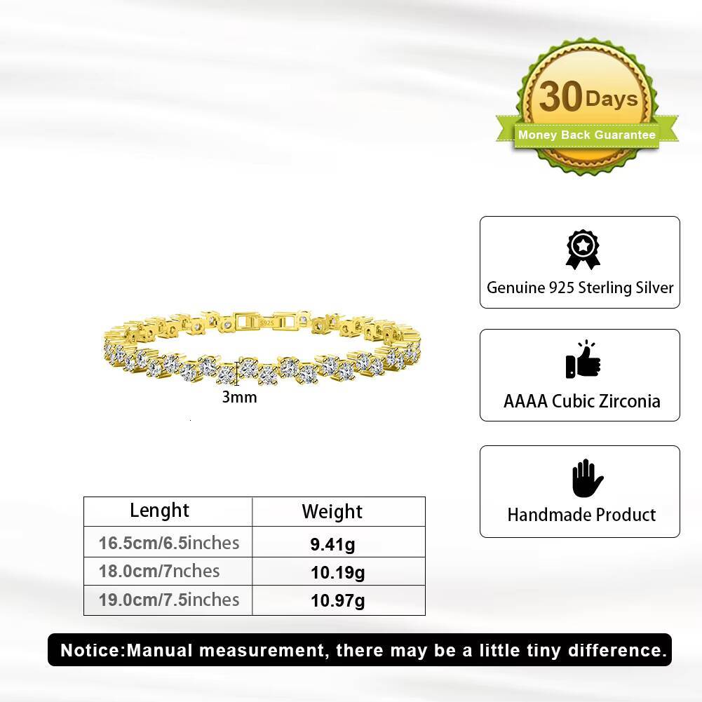 SB164 Valentine Gift Classic Silver Size 6575 Inch 2 Rows 30mm Prong Setting Round Cut CZ 14K Gold Plated Tennis Bracelet
