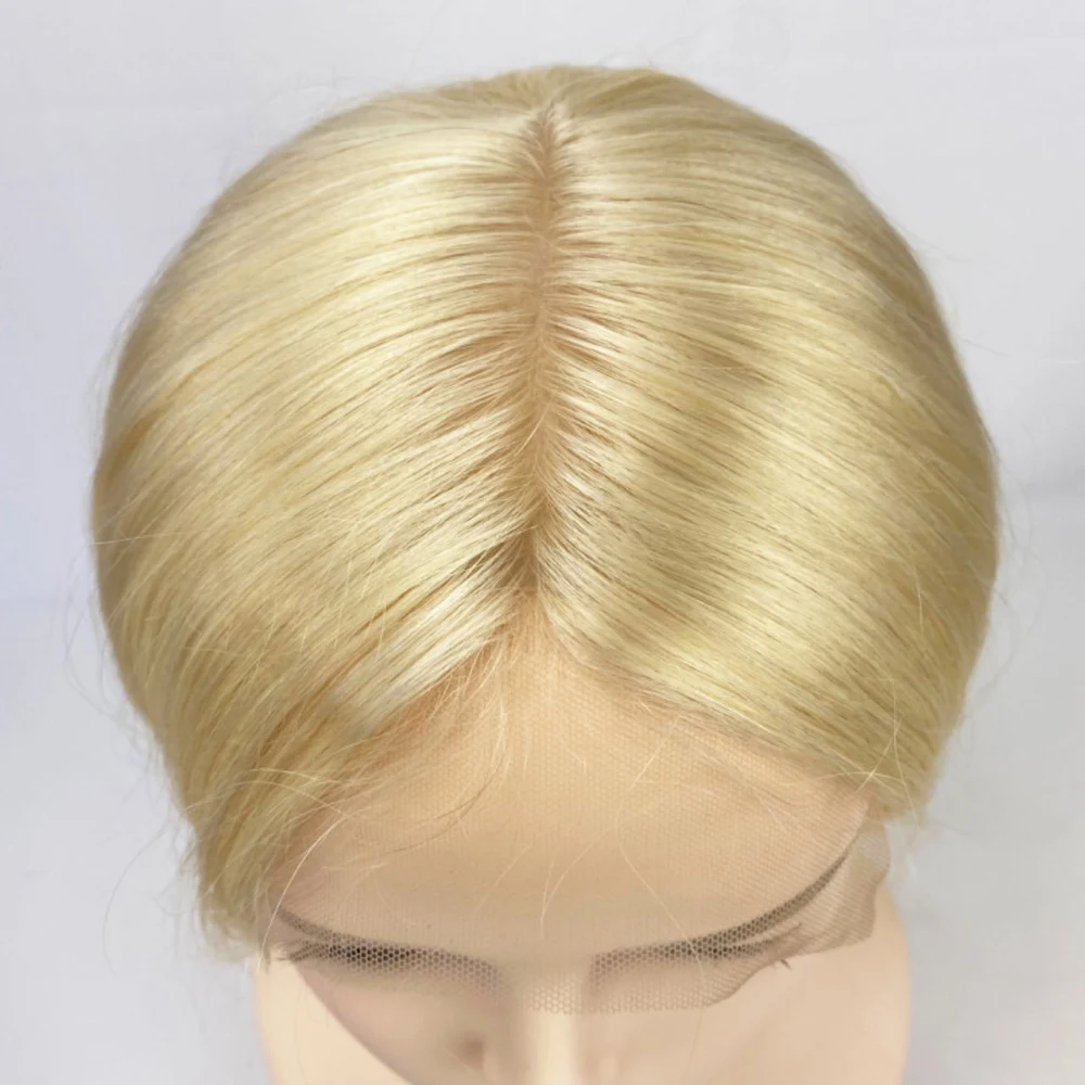 Silk Top Lace Closure #613 Blonde Silicone Skin Base Human Hair topper toupee for white women with Baby Hair with clips raw virgin Hair Extensions Top