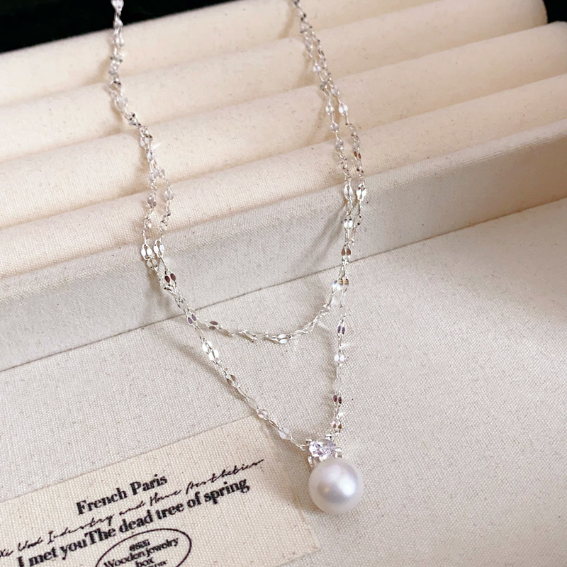 Silver - Toned Layered Chain Necklace With Pearl And Zircon Accents Delicate Daily & Elegant Jewelry Gift For Her High - Quality And Chic Accessory