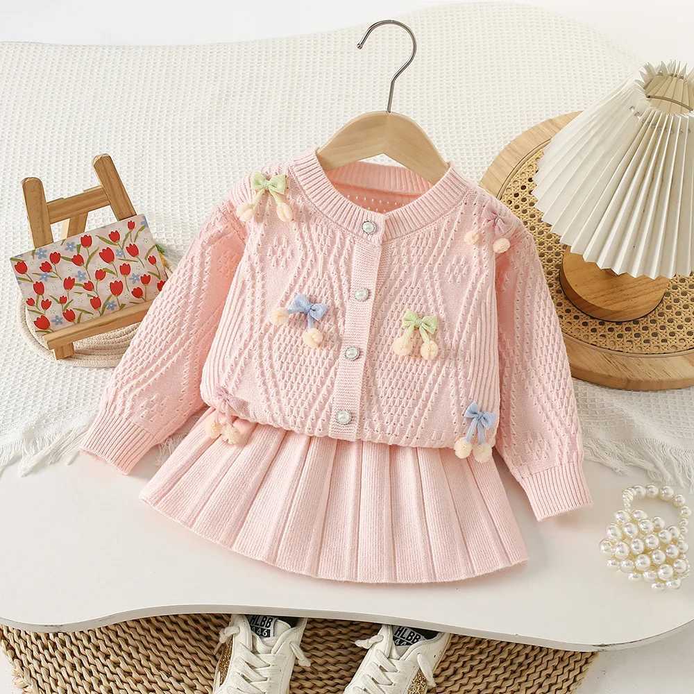 Girls Knitted Clothes Sets Spring Autumn Children Woolen Jersey Sweaters Coats Skirts Kids Princess Dress Suit For Baby Outfits L250926XCFQ