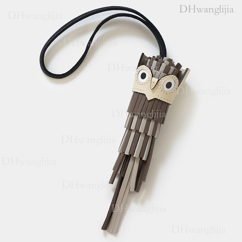 DH Luggage Accessories Live Sheepskin Tassel Owl Handmade Sewn Bag Key Car Accessory Pendant