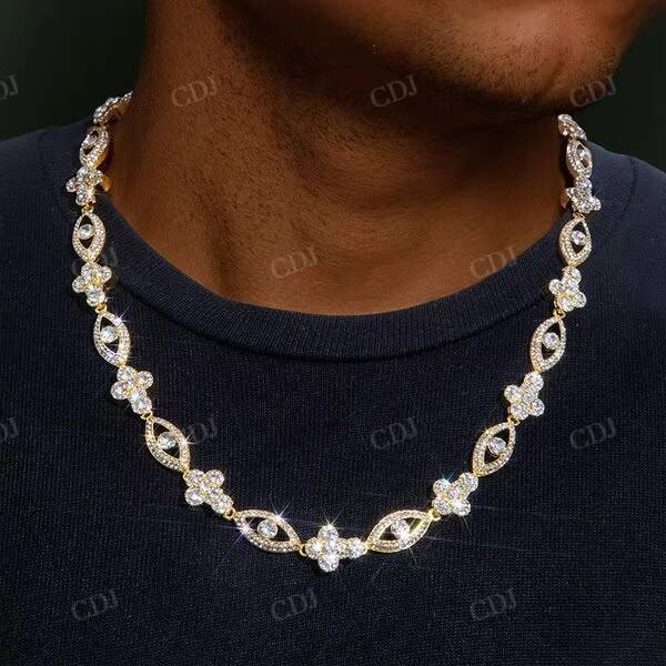 GRA Certified Delicate VVS1 Moissanite Silver Diamonds Cuban Heaven Eye Cross Chain Antique Custom Chain for Men Fashion Jewelry