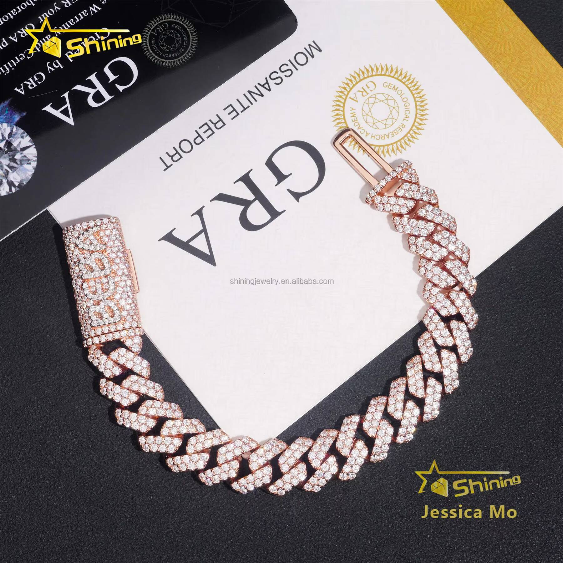 Customized Unique Nmae Lock Hip Hop 12mm 2Rows Jewelry VVS1 Moissanite Diamond Iced Out S925 Silver Miami Cuban Bracelet