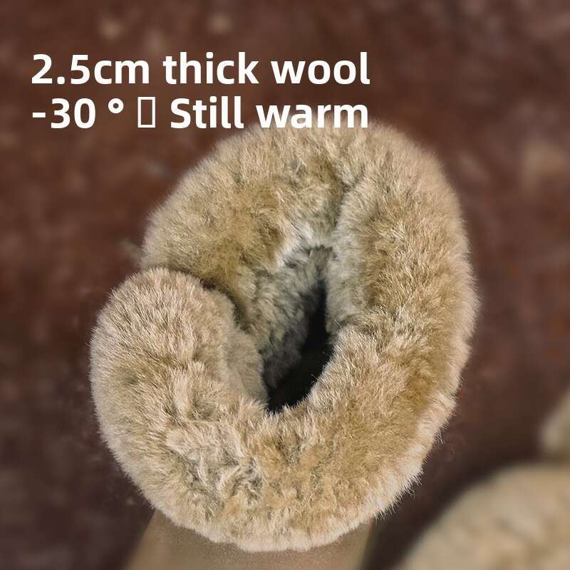Sheepskin Thick-Soled Snow Boots for Women with Horn Buckle, Short Tube, Thickened, Warm, Fleece-Lined, New Winter 2024