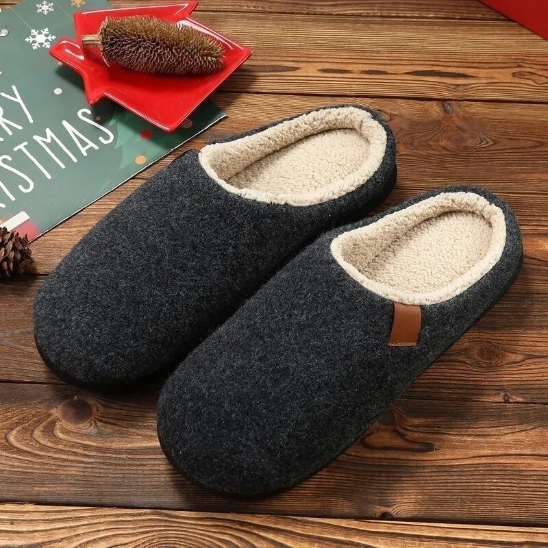 Winter Warm Flat Round Anti-Wool Fleece Stitched Shoes Extra Large Slippers Size 50 Memory Foam ddmymarket