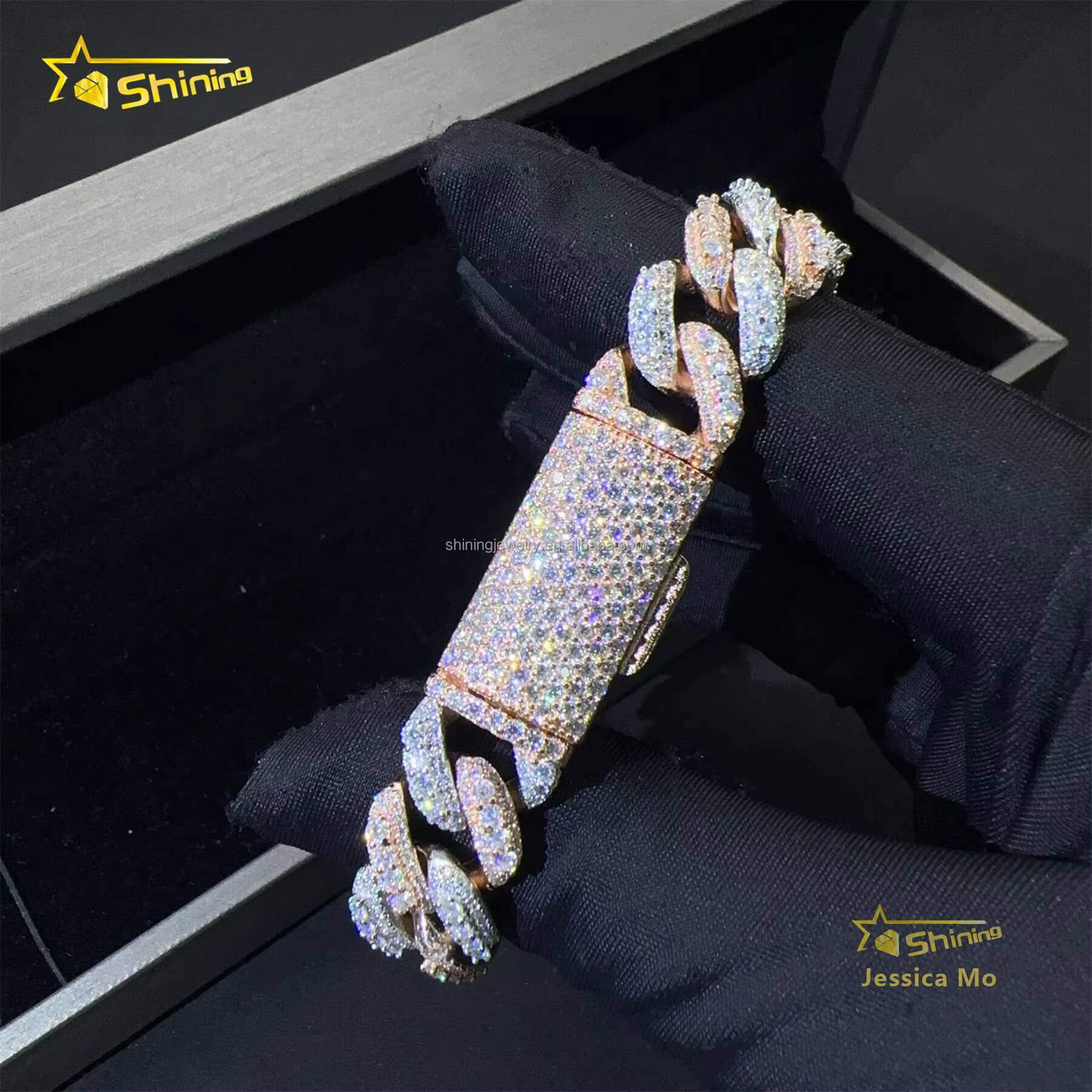 13mm 3Rows Two Tone Color Rapper Hip Hop Jewelry VVS1 Moissanite Iced Out GRA Certificate S925 Silver Cuban Bracelet Man