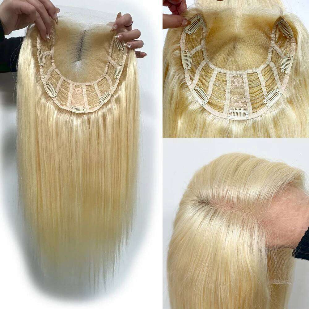 Transparent HD Wefted #613 Honey Blonde Remy Human Hair 6X6 8X8inch with 4X4inch Swiss Lace Overlay for Women Topper