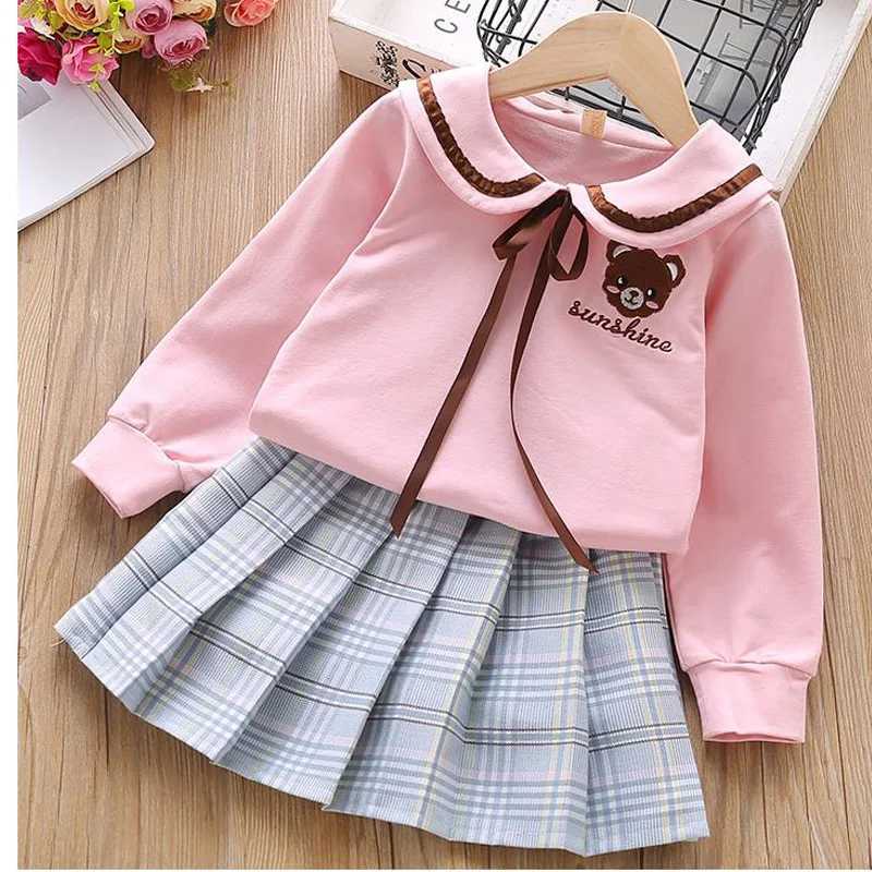 LOVE DDMM Girls Sets Childrens Wear Girls Letter Bear LongSleeved TShirts Layered Skirts Suit For Girl L250926CKUU