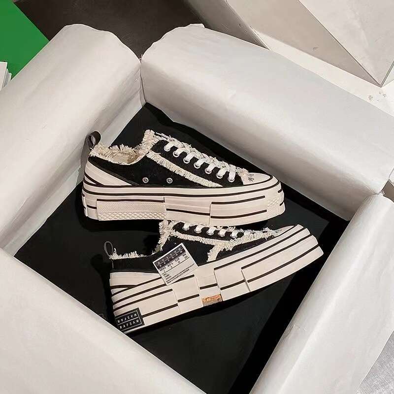 Wu Jianhao Style Beggar Canvas Half Men's Women's Shoes Frayed Edge Trendy Thick Sole Height Increasing Casual Sneakers d1