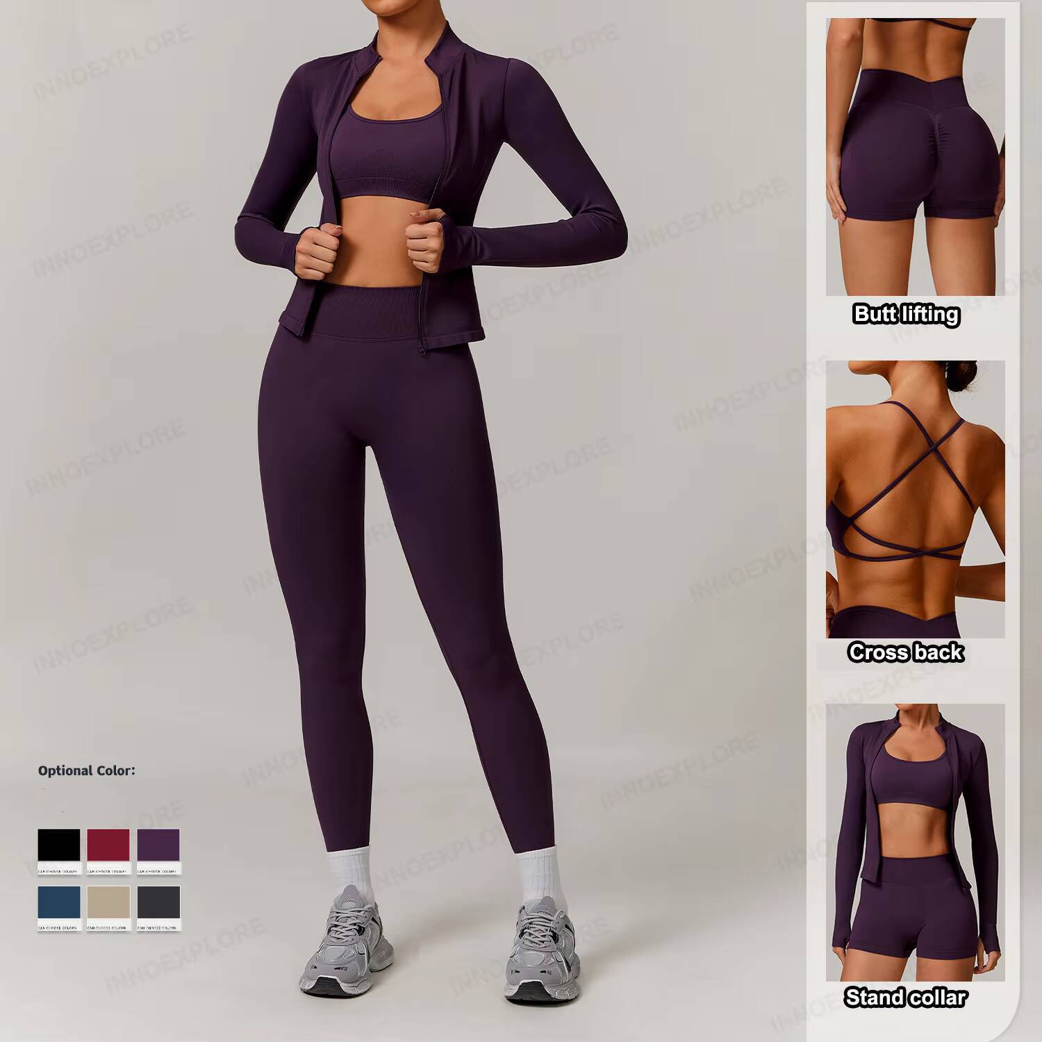 Women Fitness Suit Fashion Yoga Set Cross Back Bra Running Shorts Sports Jacket Gym Leggings Breathable 4 Piece Workout Outfit