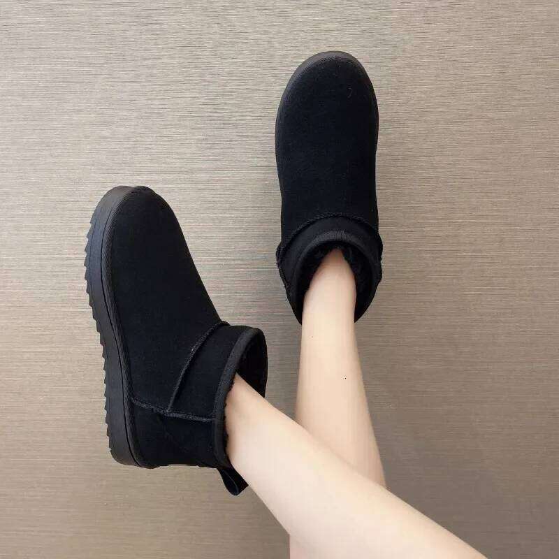 New Snow Boot Style Short Mini Winter Sheepskin Women Waterproof Natural Wool Boots Fur Lined Ankle Warm Flat Shoes