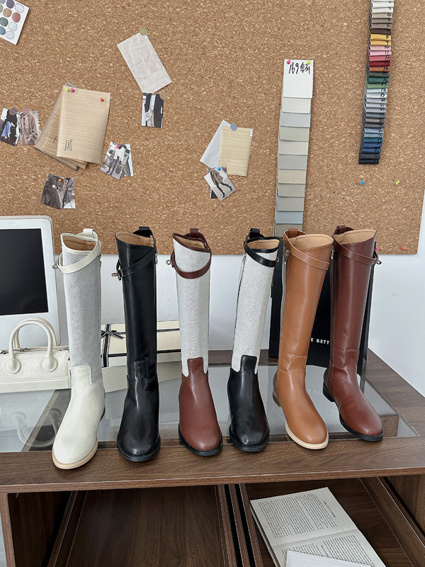 Long designer riding Curved-edge tall boot smooth Vegetable tanned calfskin decoration Round Toes knee-high riding boots women luxury designers brands shoes 4d7