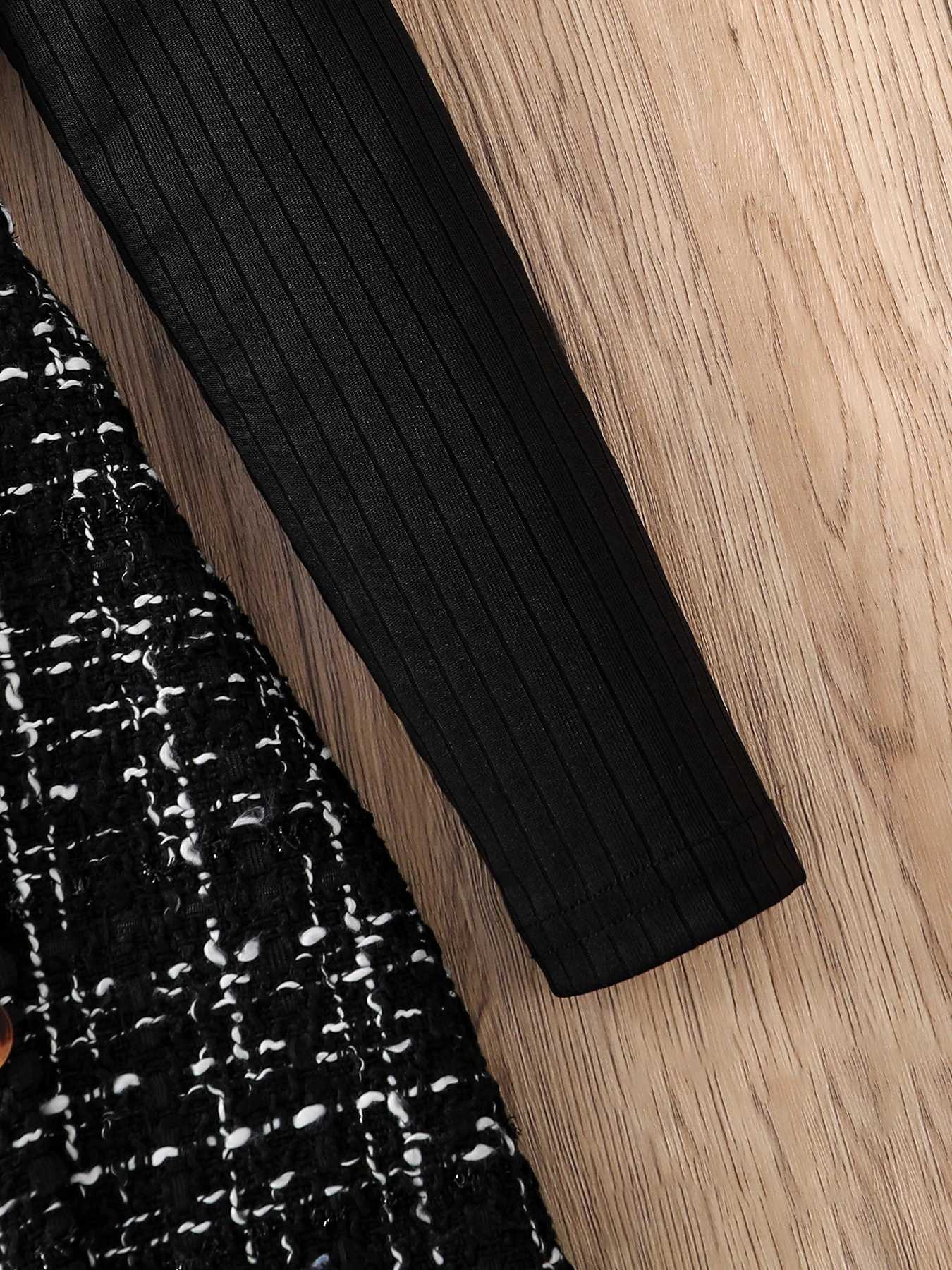 Kids fashion Fall Set 2 piece girls black high neck layered petal sleeve long sleeve top Aline skirt L250926JXGP